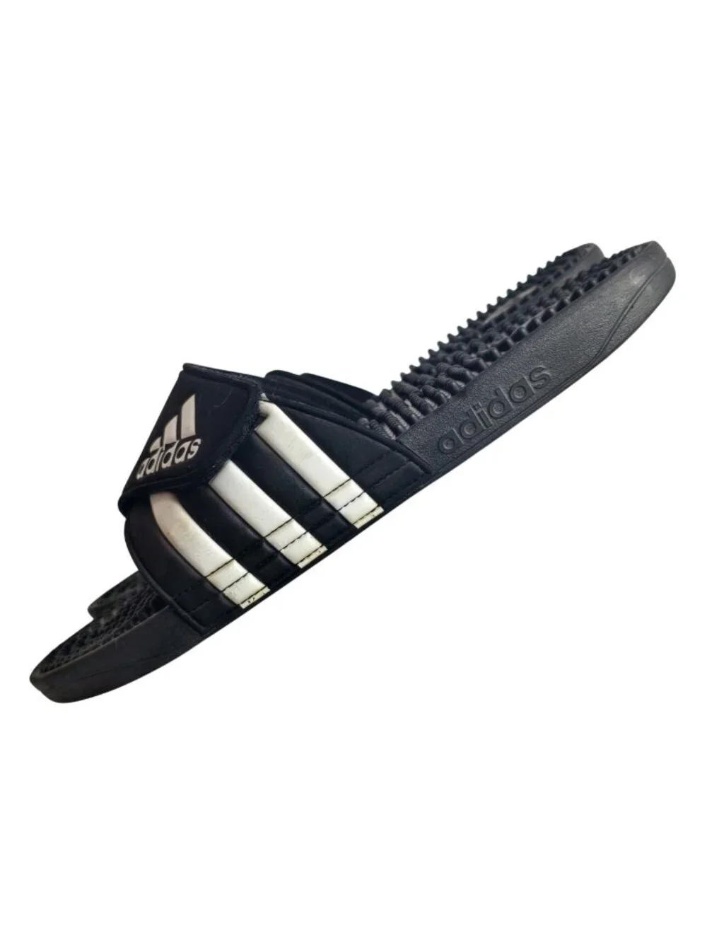 Adidas Mens 12 Adissage Slides Black White Adjustable Slip On Massage Footbed
